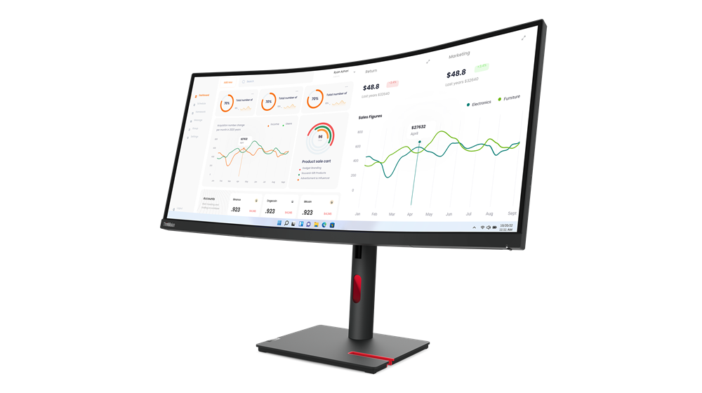 Monitor curbat ThinkVision T34W-30, 34 inch, 3440X1440 WLED, 4ms, Anti-glare, Negru Corb