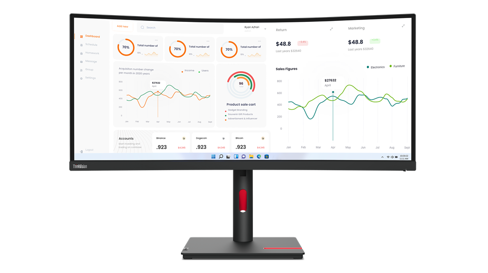 Monitor curbat ThinkVision T34W-30, 34 inch, 3440X1440 WLED, 4ms, Anti-glare, Negru Corb