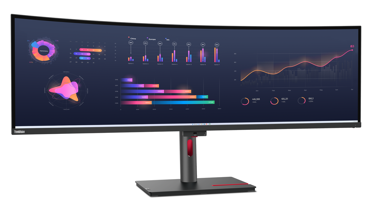 Monitor LED ThinkVision P49w-30, 49 inch, 5120x1440 WLED, 4ms, Anti-glare, Negru