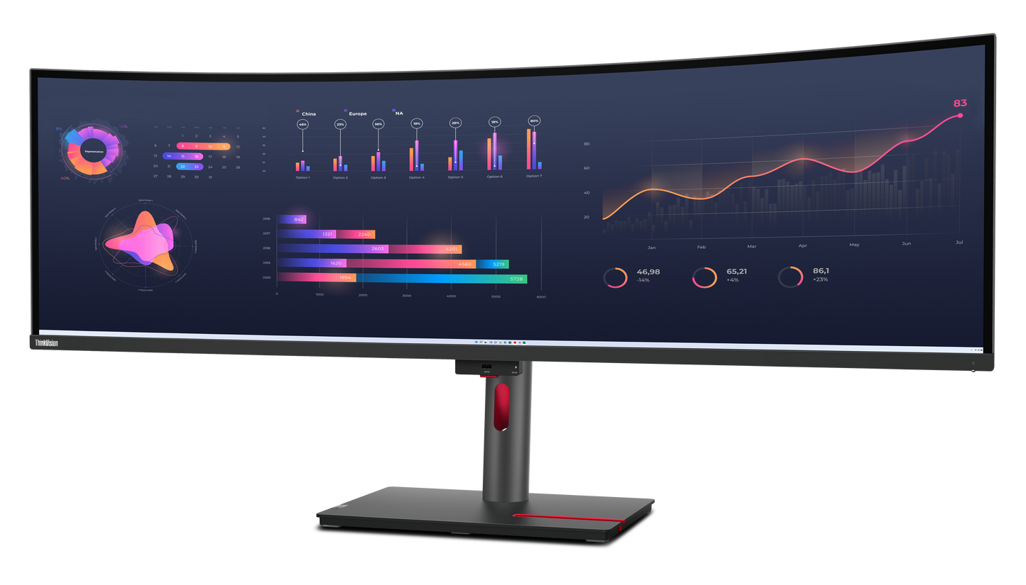 Monitor LED ThinkVision P49w-30, 49 inch, 5120x1440 WLED, 4ms, Anti-glare, Negru